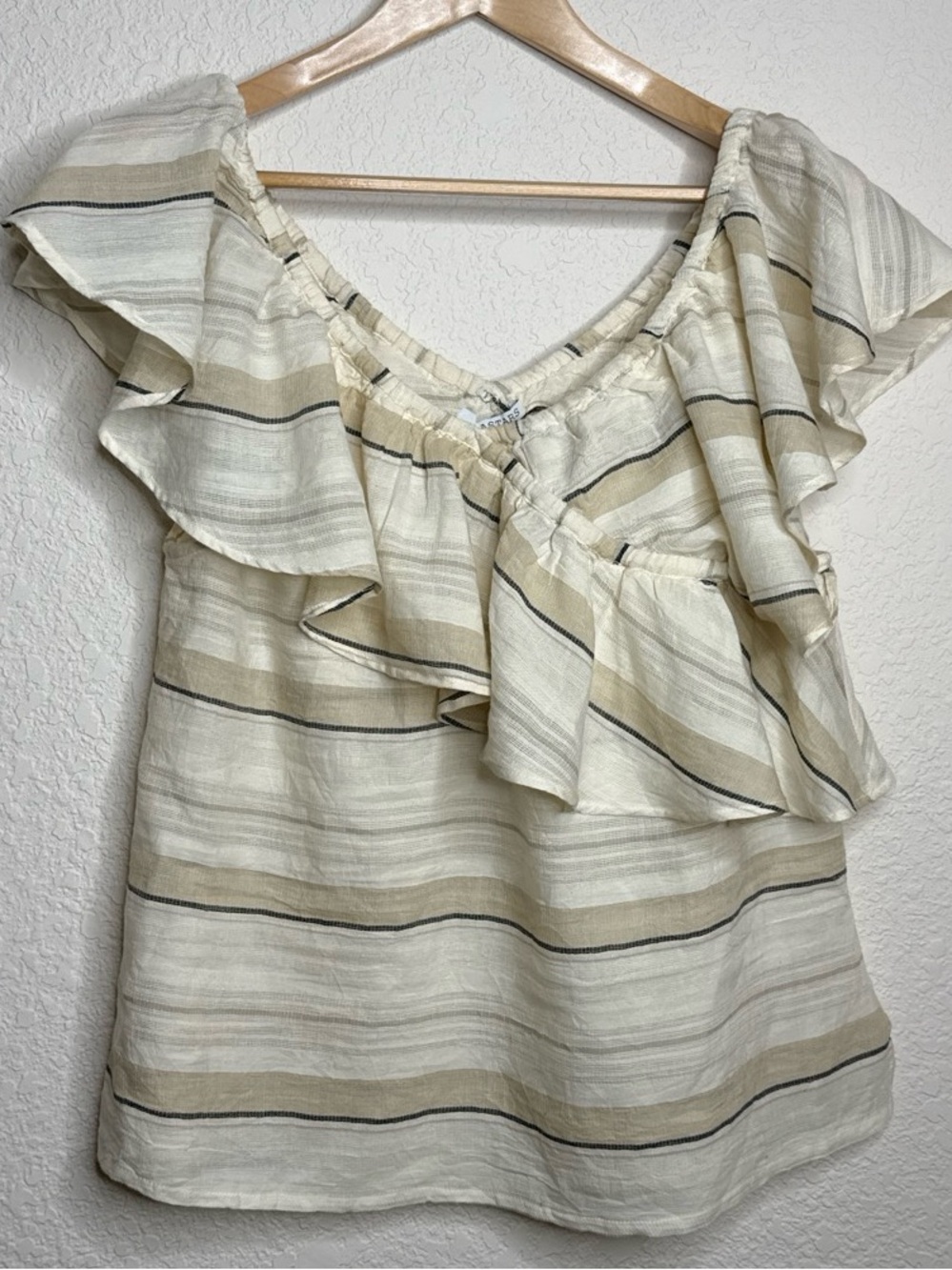 Astars Striped Cotton Ruffle Top | V-Neck | Flutter Sleeve | NWT | Size L